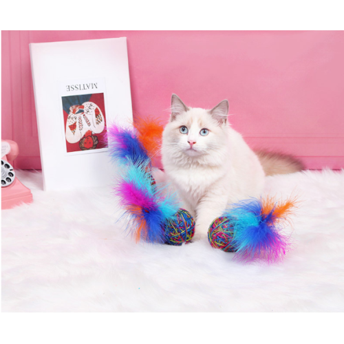 colorful woolen ball with feather smart cat toy